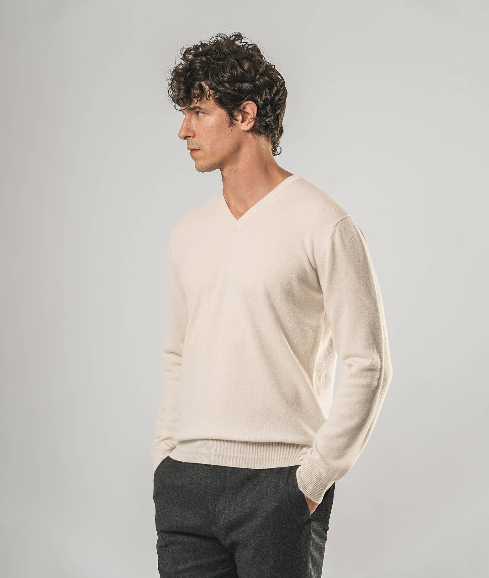V-Neck Cashmere Sweater Stoccolma Ivory V Neck