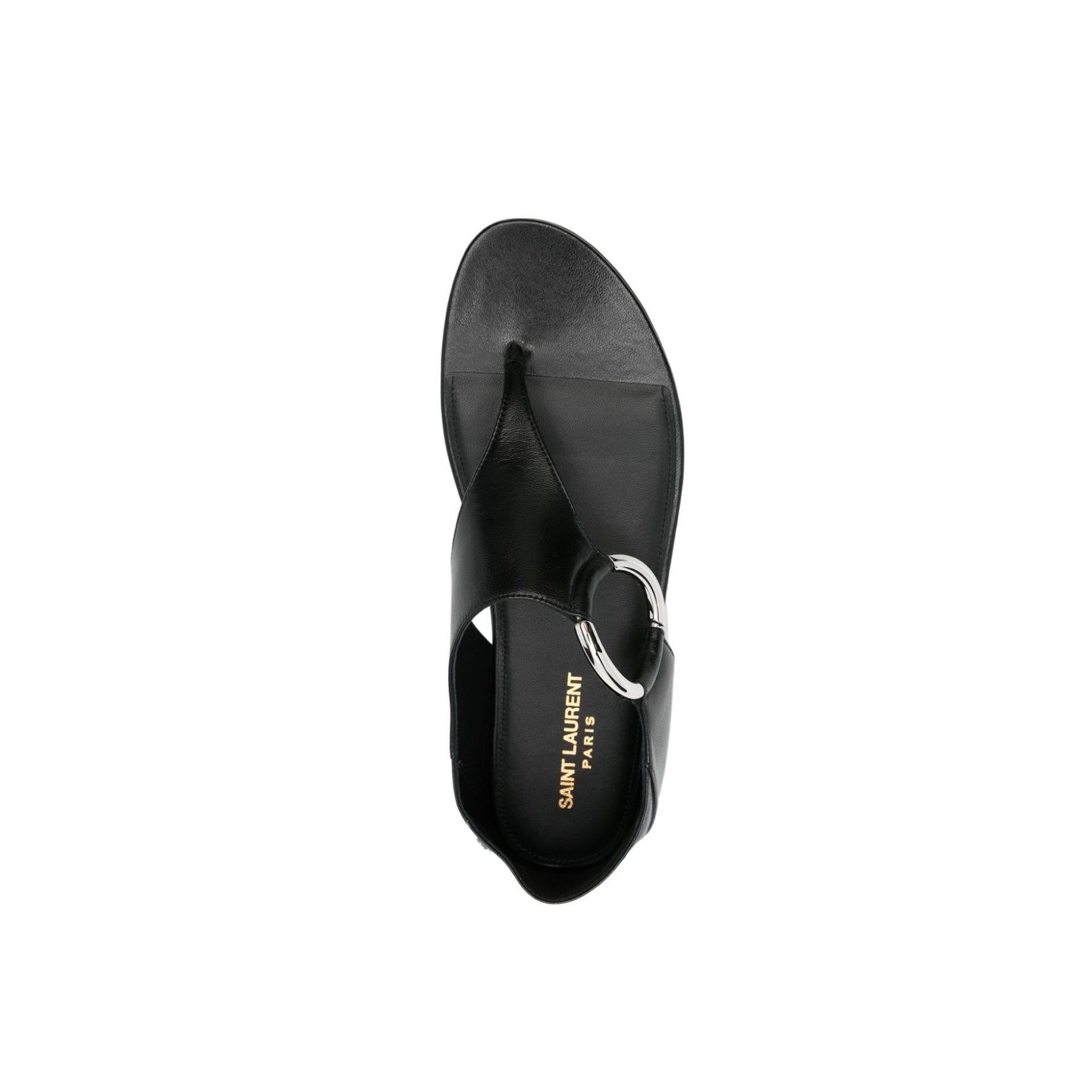 Ring Leather Flat Sandals Black Calf