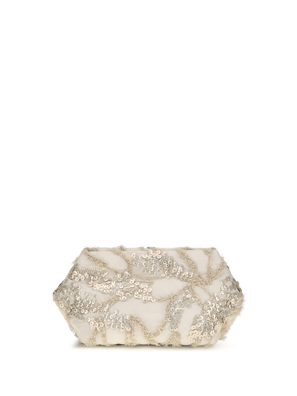 Embroidered Silk Organza Clutch Feather Shoulder Bags