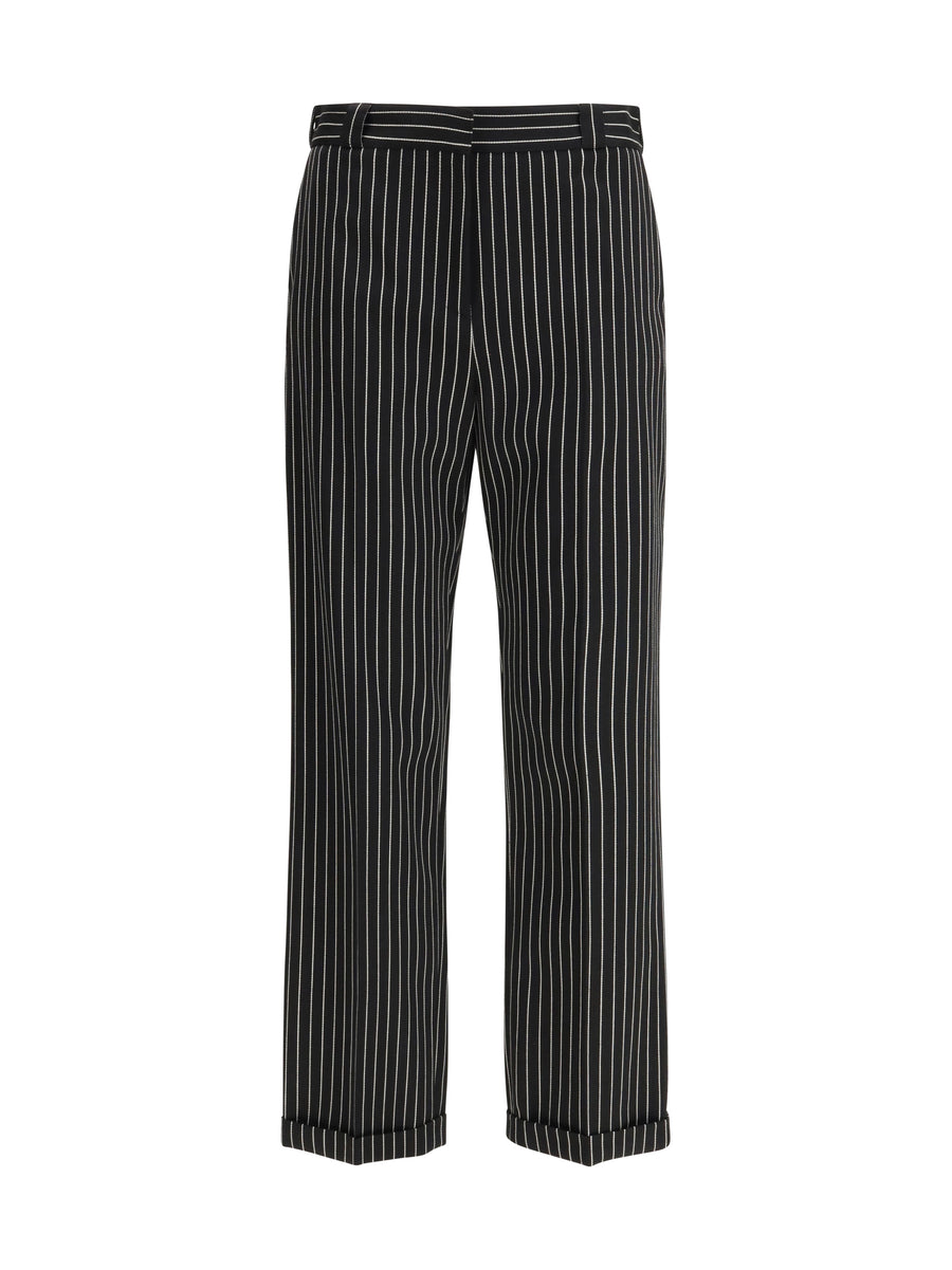Trousers Striped Wool-Cotton Black-Ecru Black/ecru