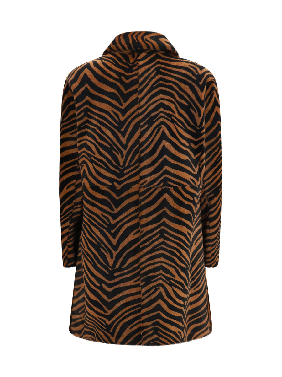 Coat Leopard Print Brown Lambskin