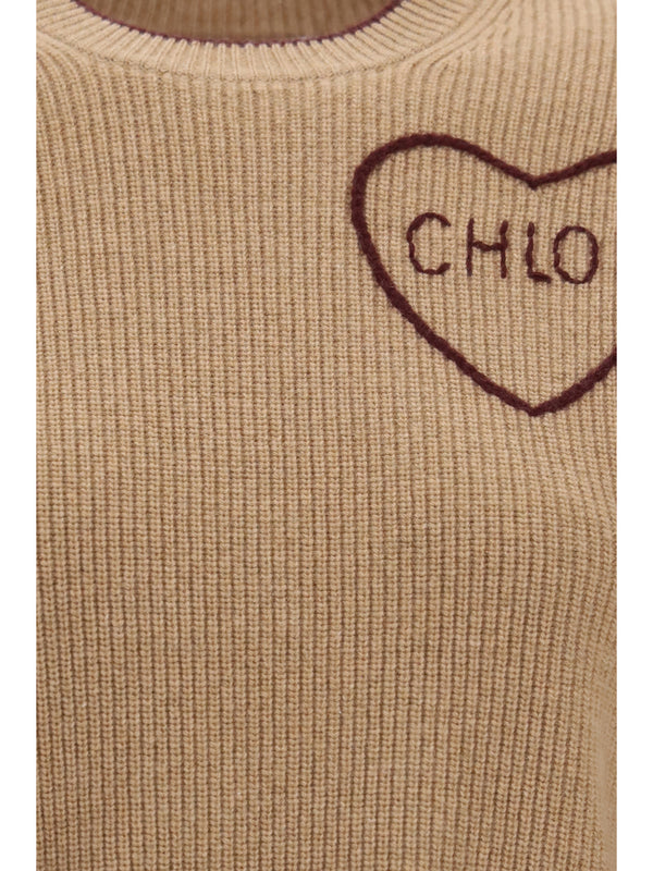 Sweater Heart-Logo Bleached Brown Merino Wool (ovis Aries)
