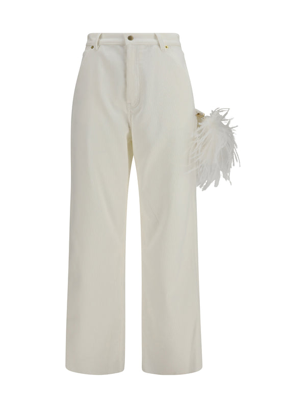 Lisa Feather Chain Corduroy Pants White Cotton