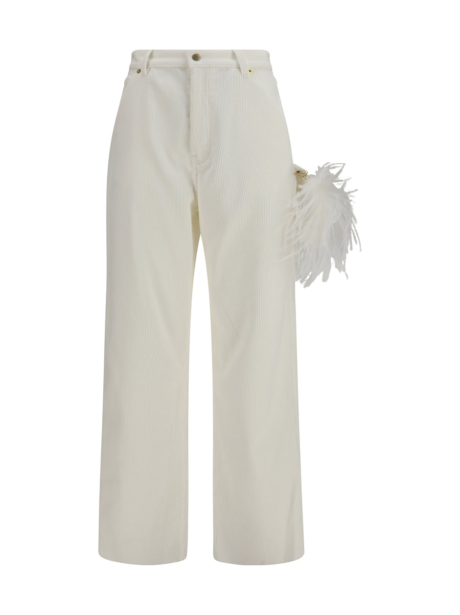 Lisa Feather Chain Corduroy Pants White Cotton