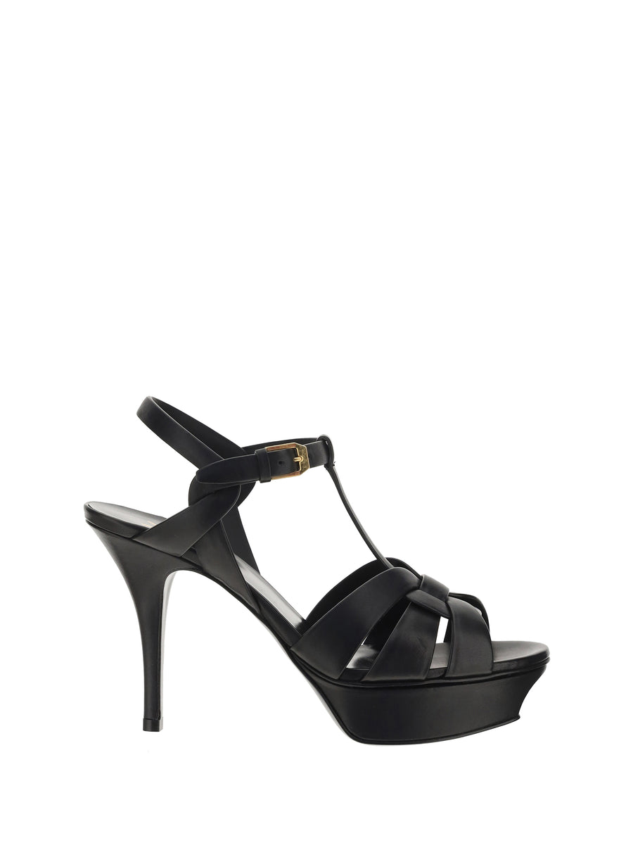 Saint Laurent Upper: 100% calf leather; Sole: 100% calf leather platform heel sandal in black