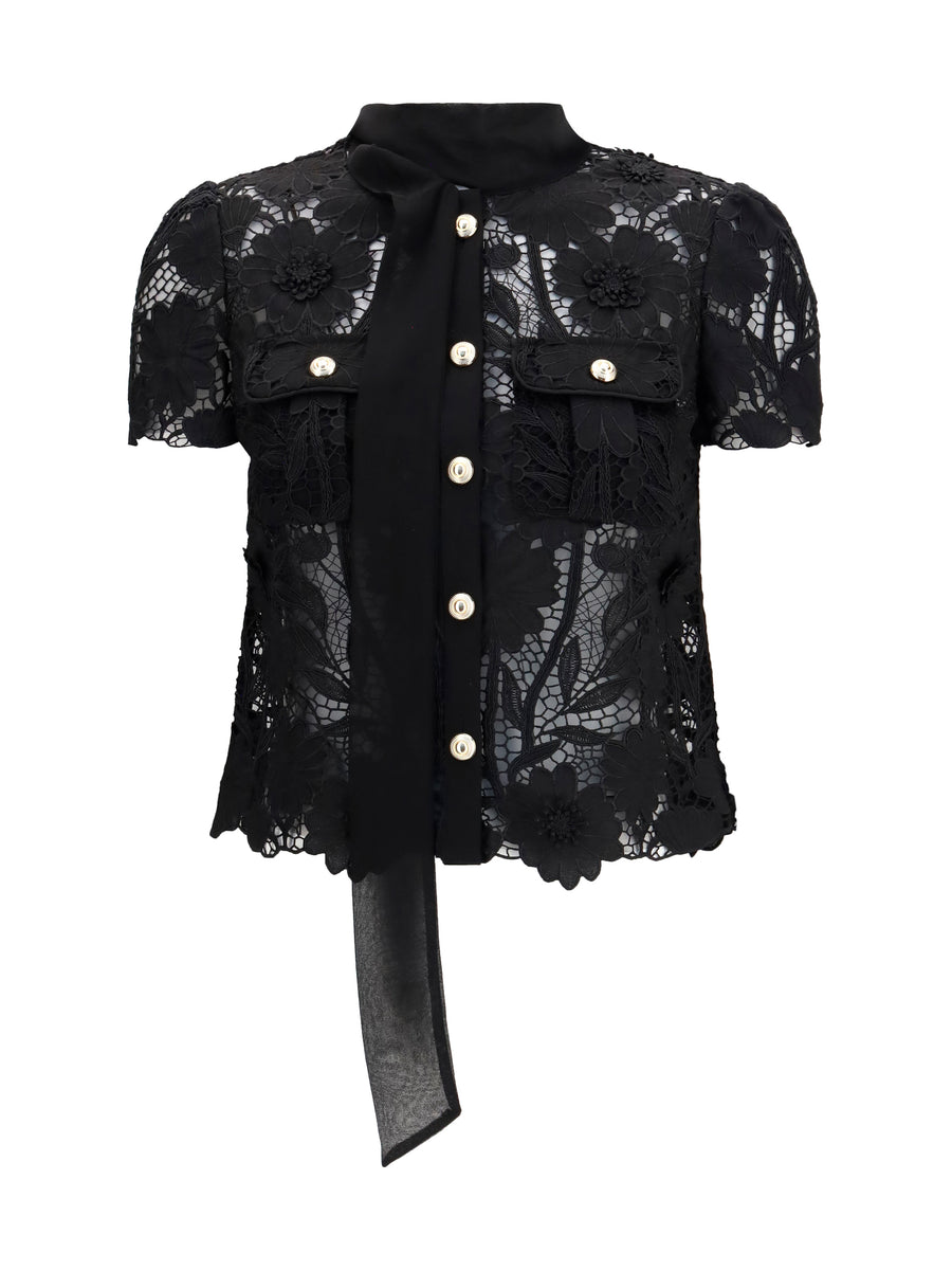 Self-Portrait 100% Polyester blouse in black