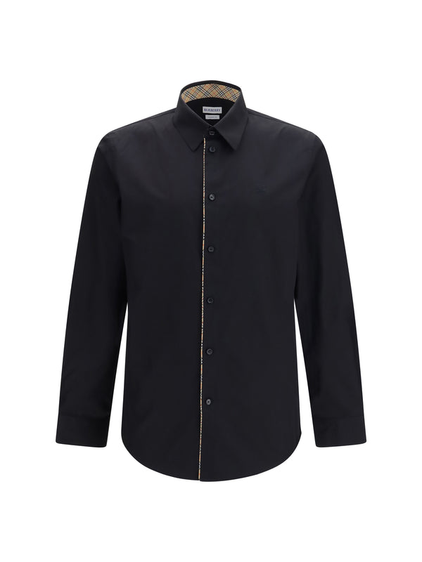 Cotton Shirt With Check Trims Black