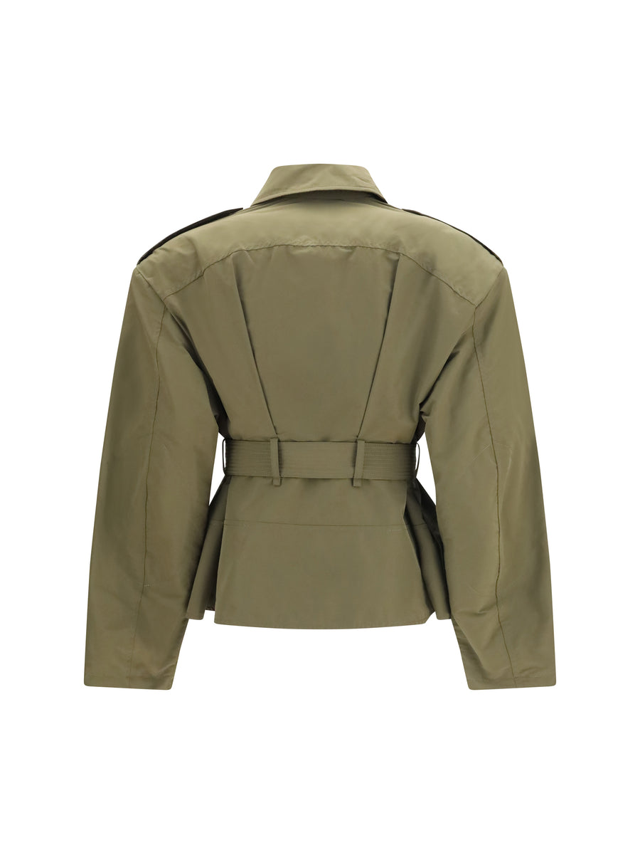 Jacket Cropped Belted High-Neck Woodland Green Cotton