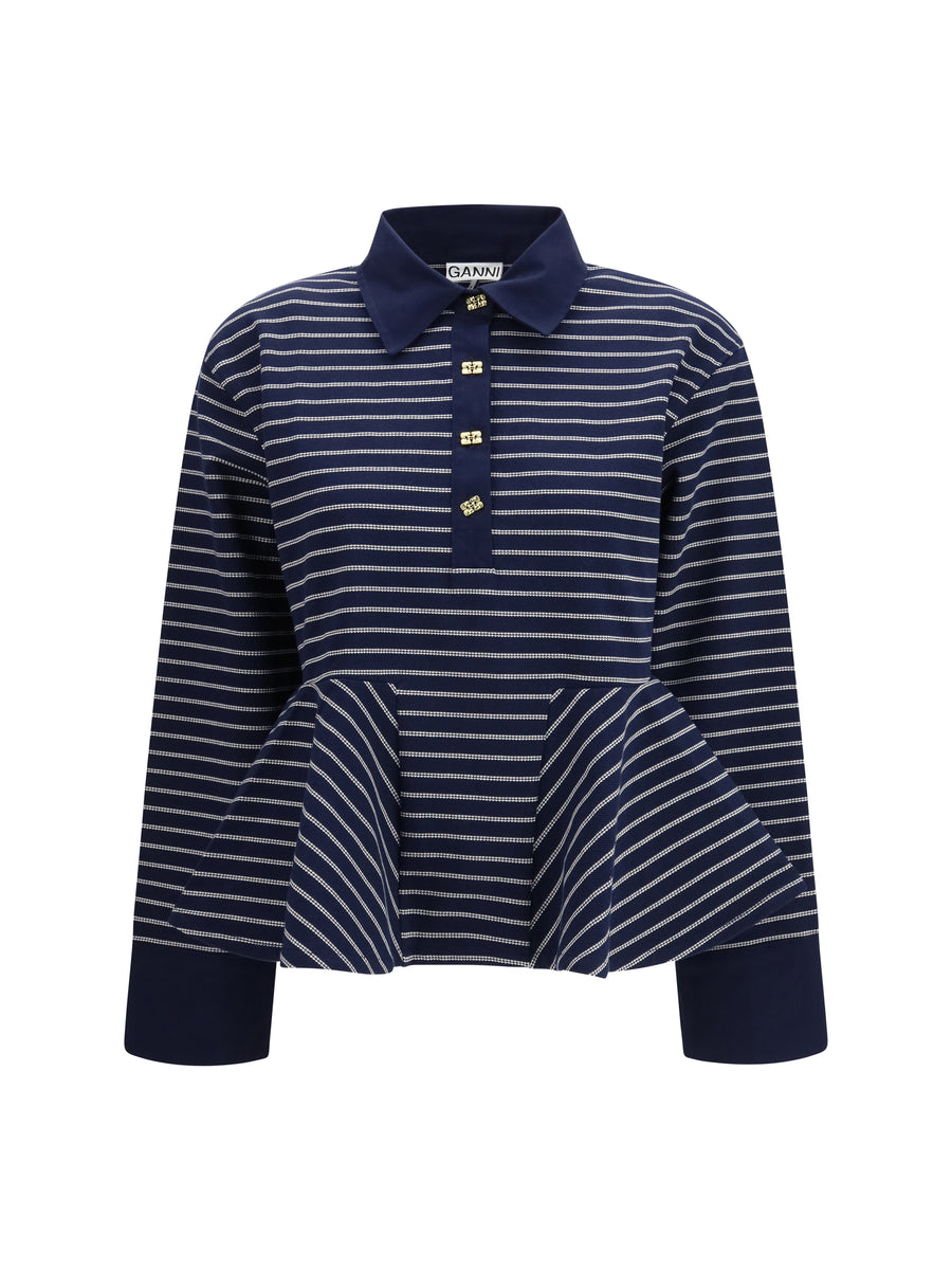 Ganni 100% Cotton polo shirt in navy