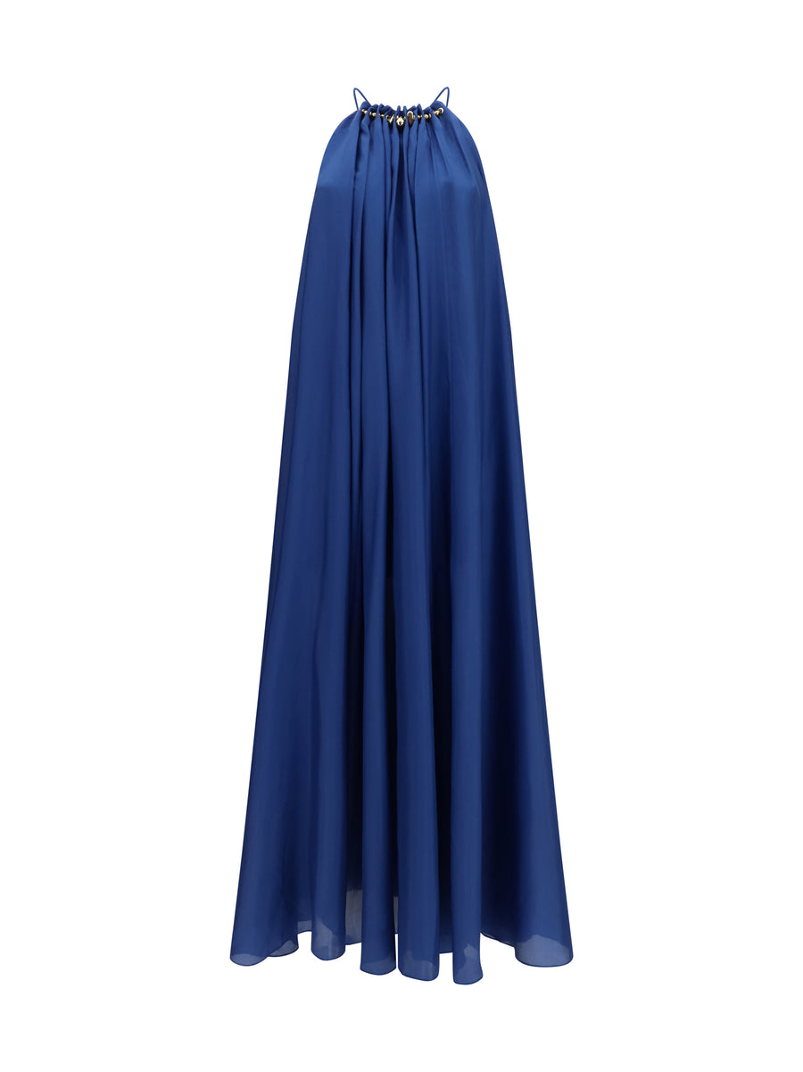 Dress Aster Pleated Pearl Dark Cobalt Silk