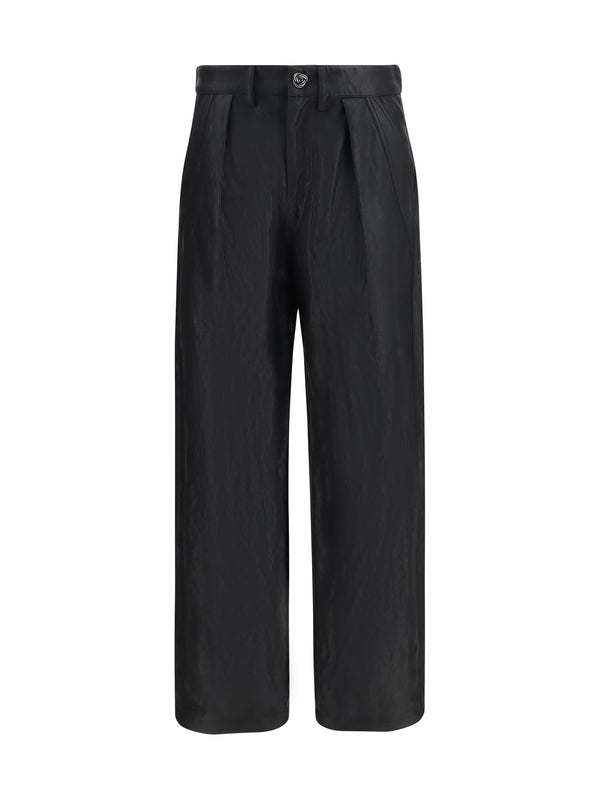 Straight-Leg Faux Leather Pants With Vintage Effect Black Polyester