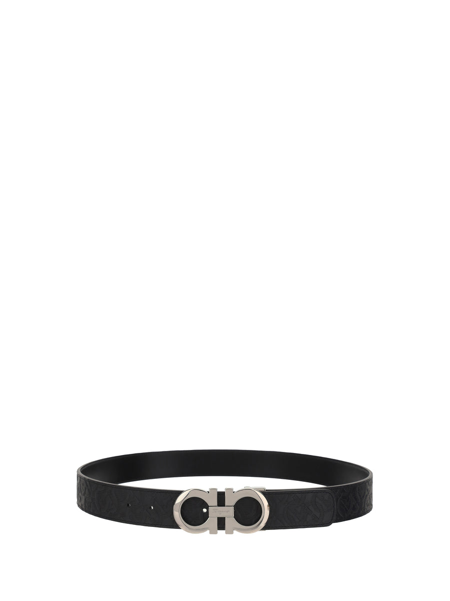 Belt Double Adju Patterned Black Calf Leather