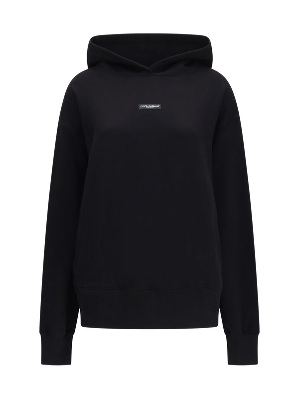 Cotton Hooded Sweatshirt With Logo Patch Nero Sweatshirts