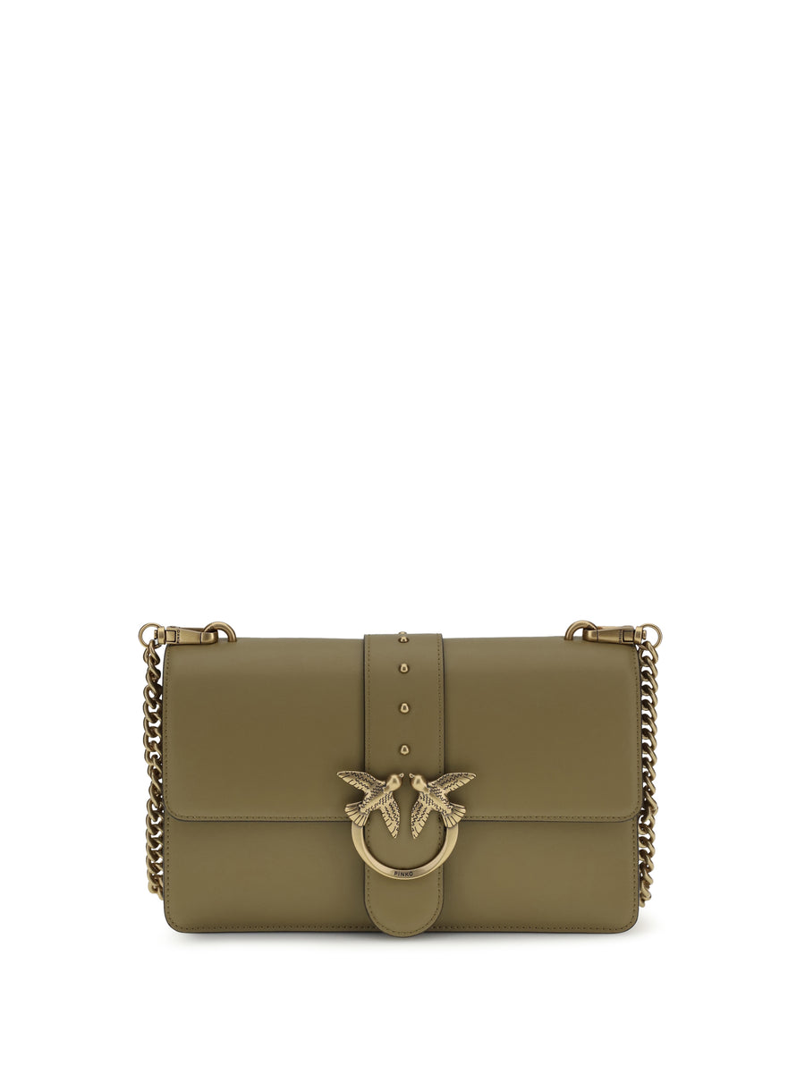 Pinko 100% Calf Leather Bos Taurus shoulder bag in green