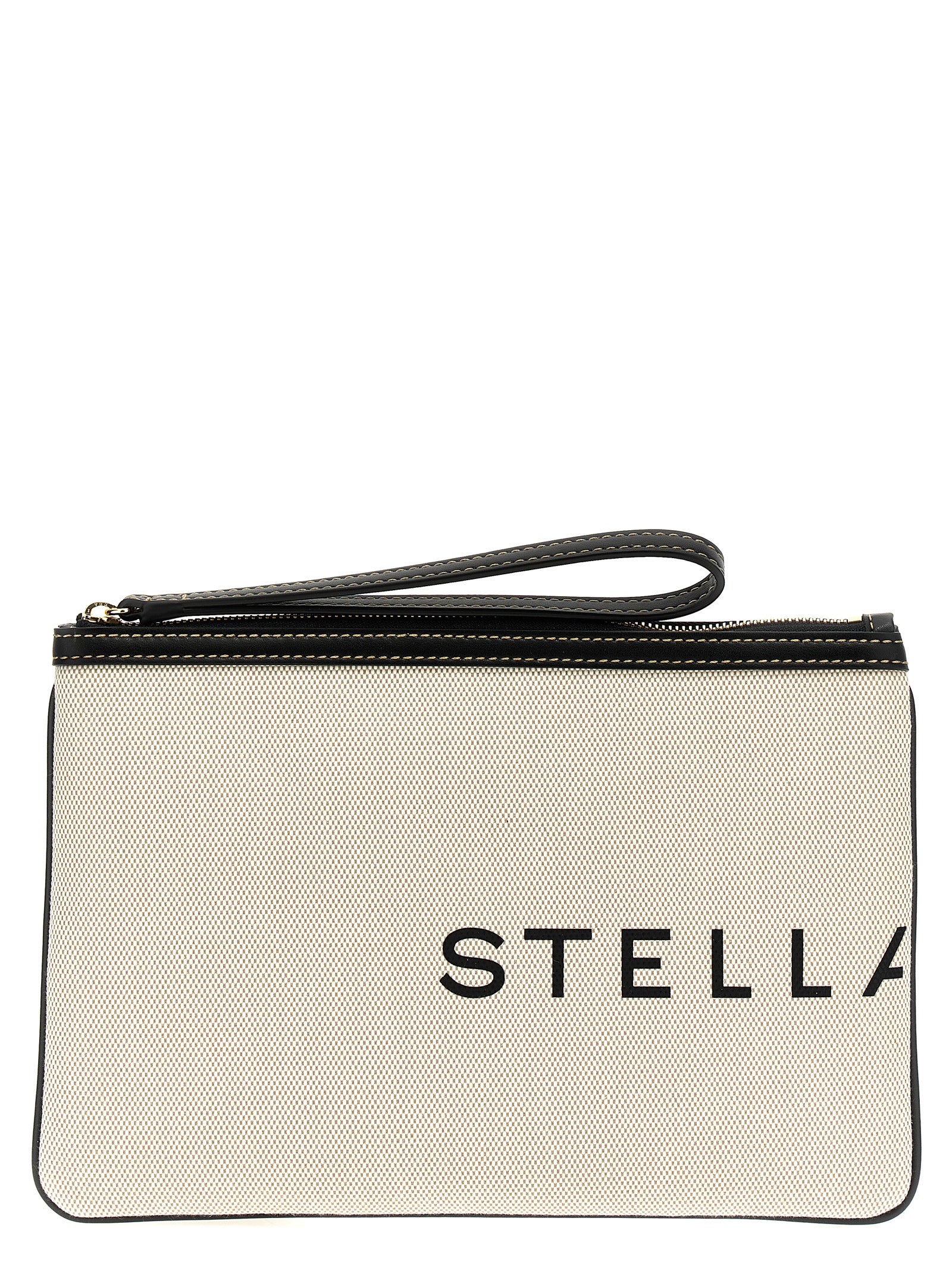 Logo clutch bag Beige Cotton