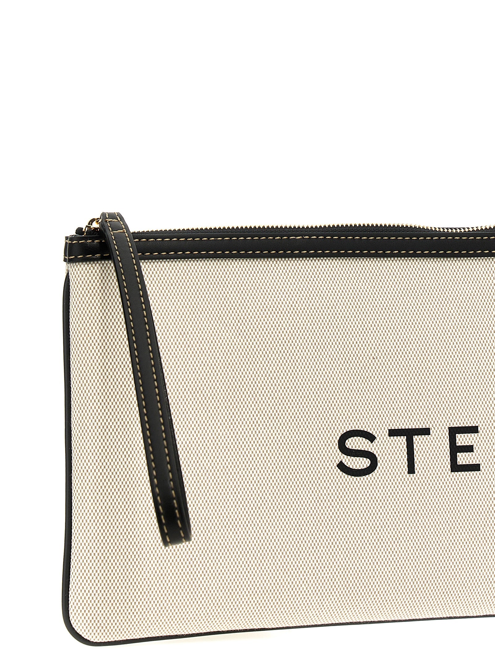 Logo clutch bag Beige Cotton