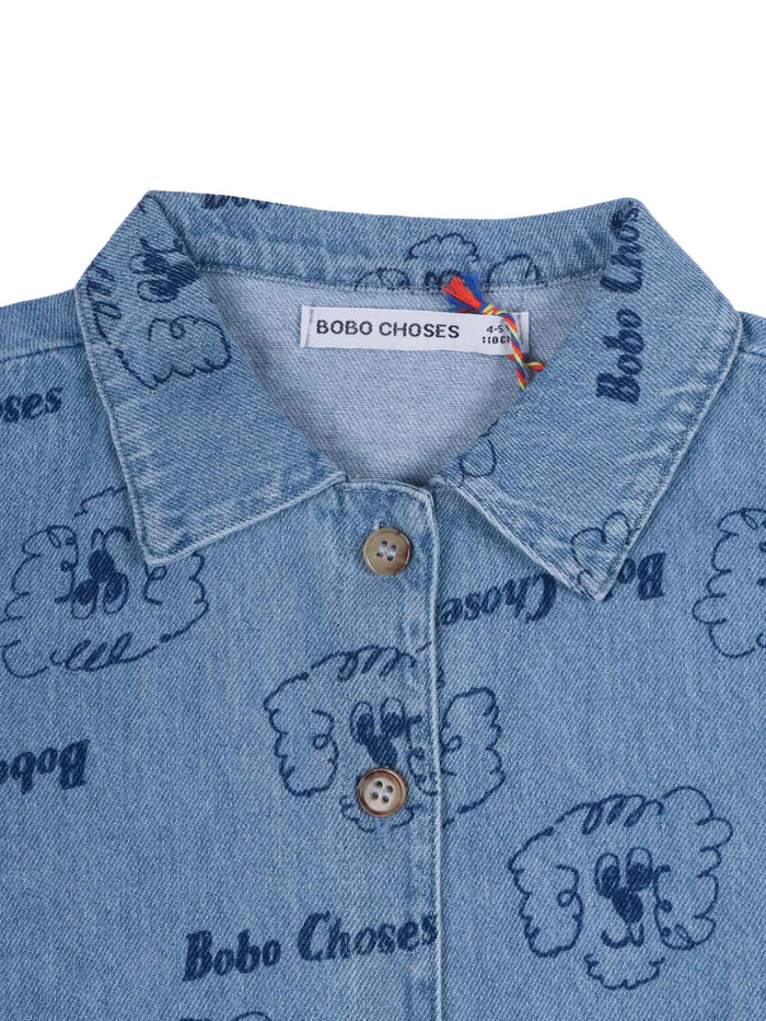 Pickle The Dog All Over Denim Shirt Blue Cotton Recycled