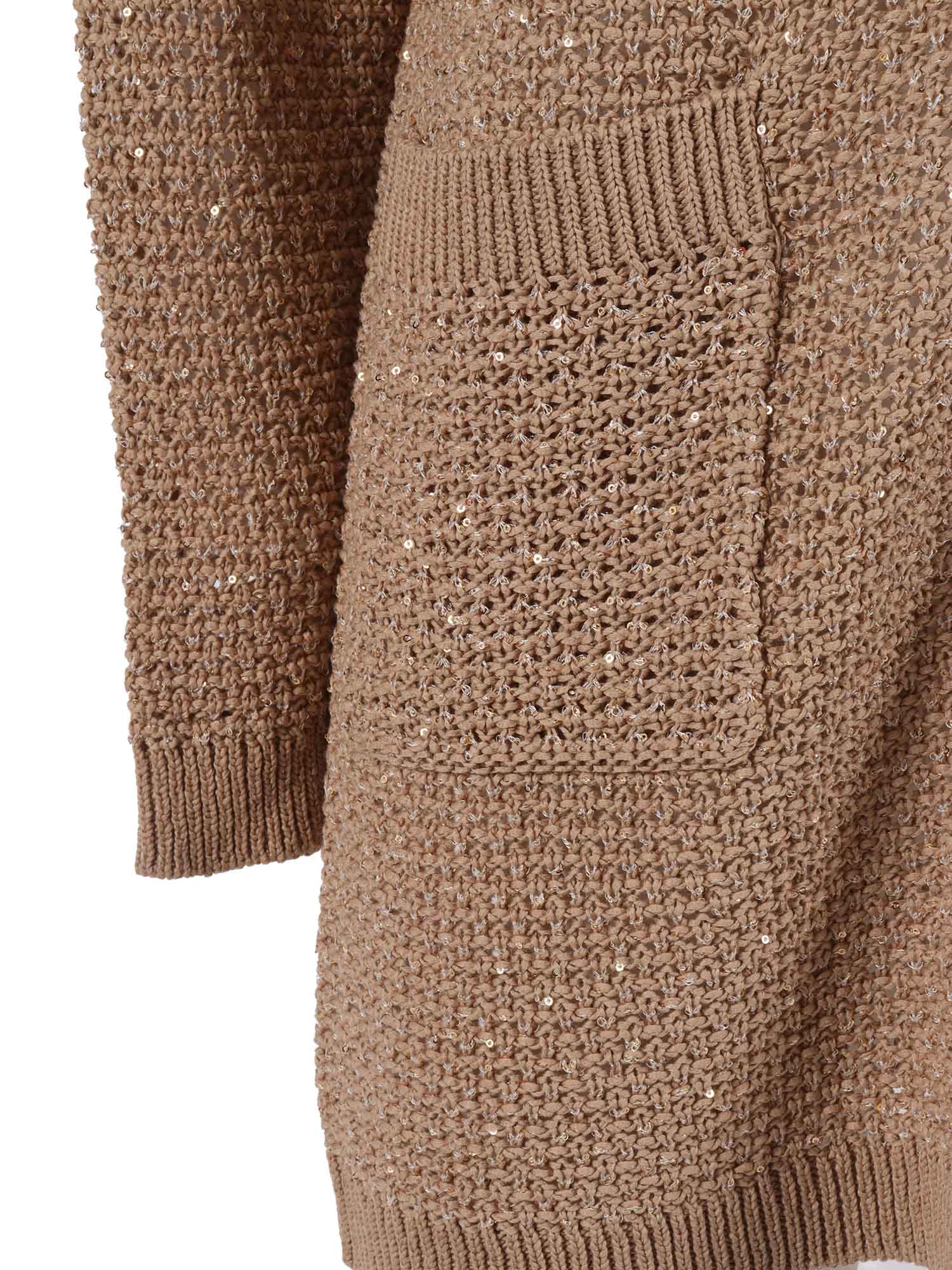 SEQUIN RIBBON CROCHET OVERSIZE CARDIGAN Brown Cotton Polyamide Polyester