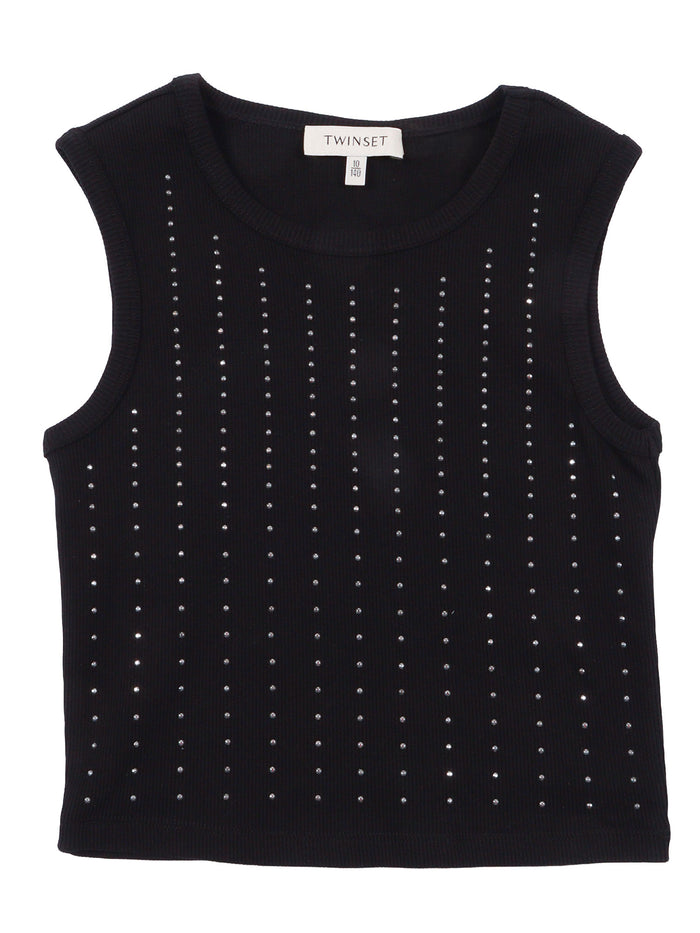 RIBBED JERSEY TOP Black Cotton Elastane