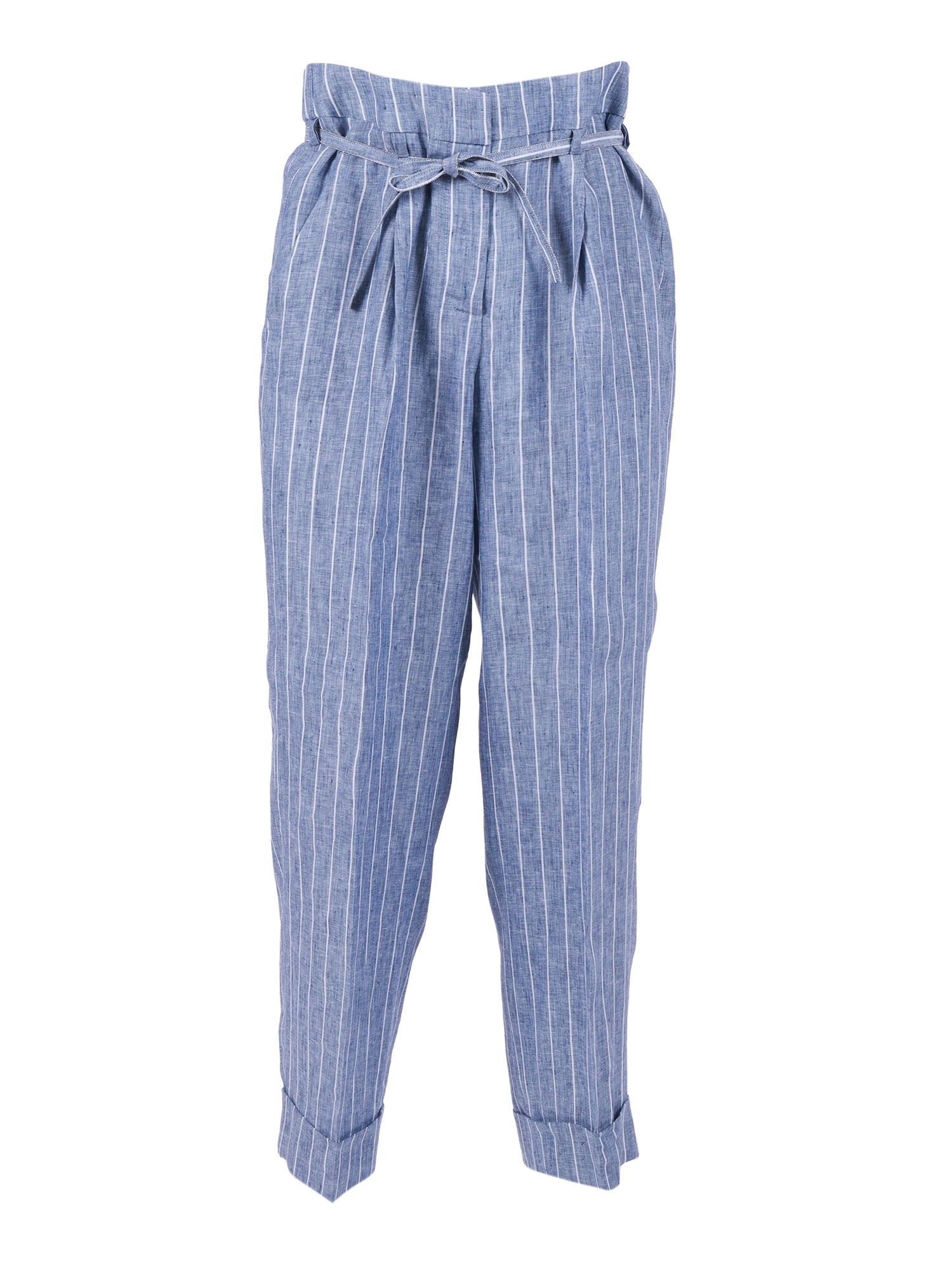 Woman Trousers Blue Linen Fabric 2 Acetate Cupro Pant