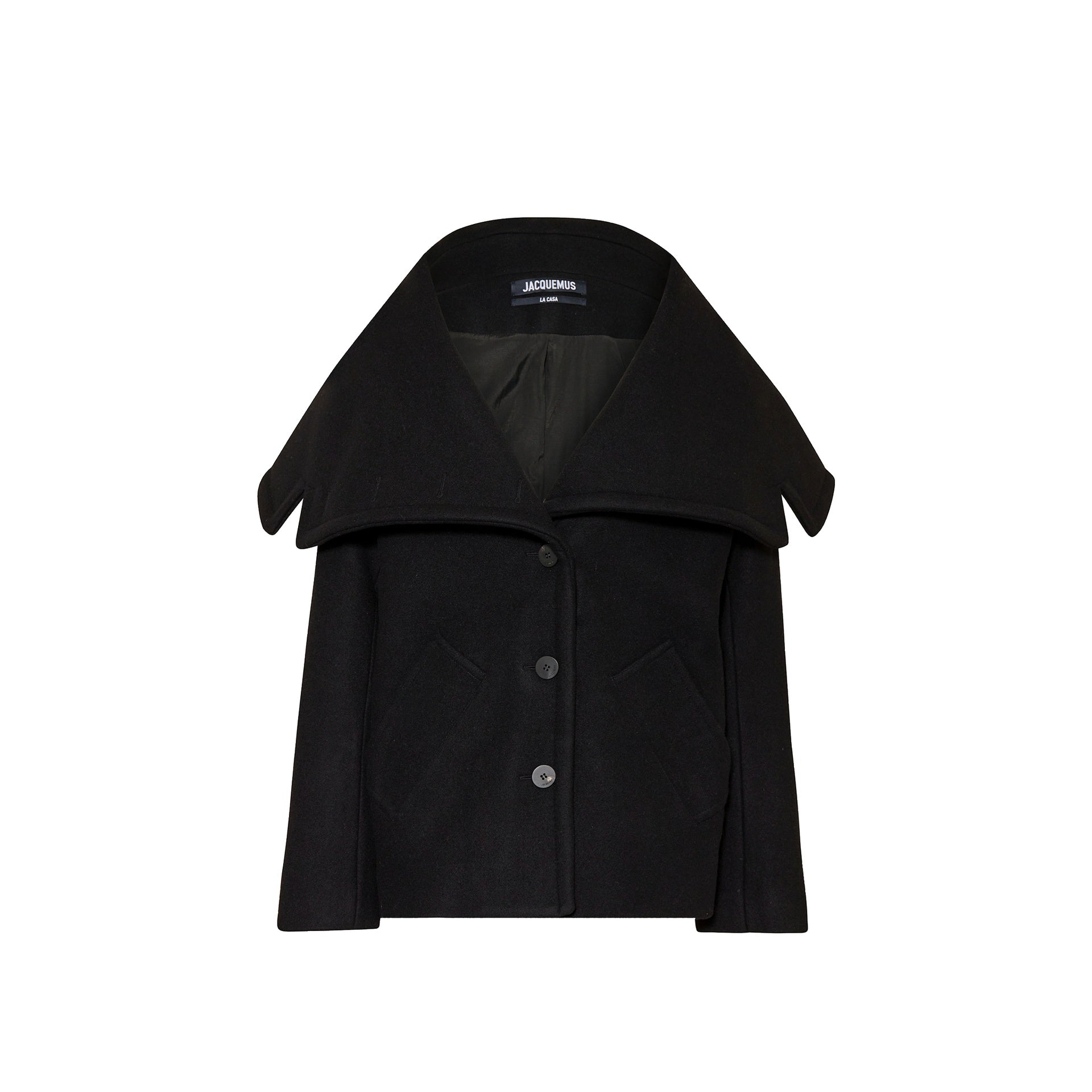 Le Caban Caruso Draped-Collar Jacket Black Virgin Wool