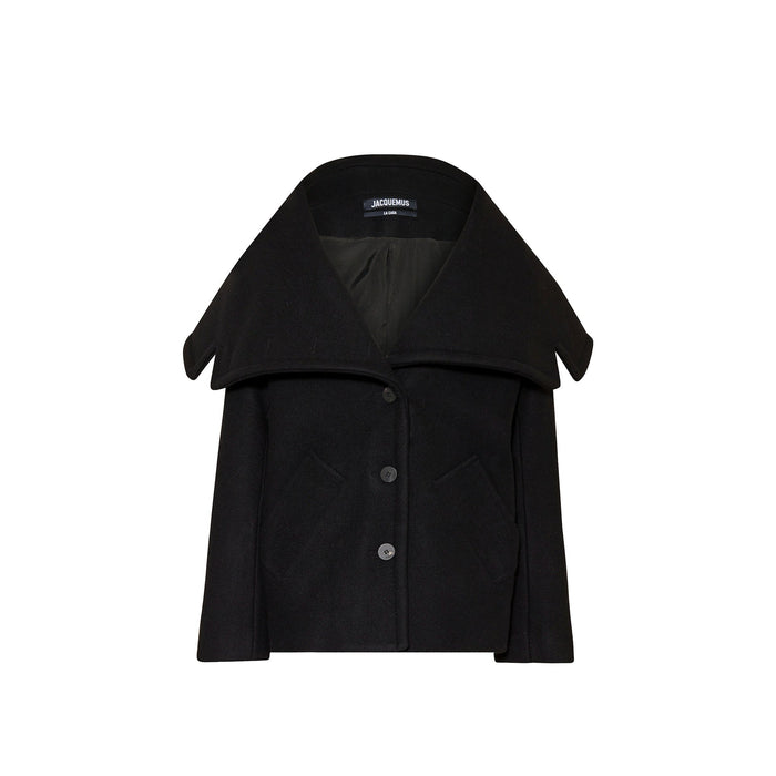 Le Caban Caruso Draped-Collar Jacket Black Virgin Wool