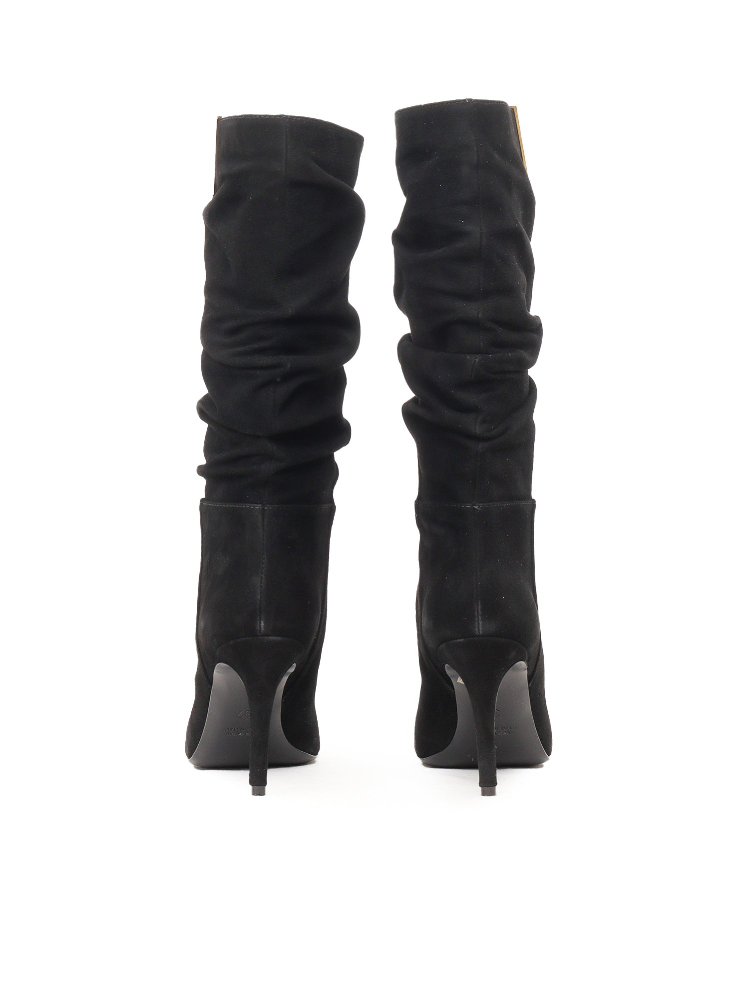 Golden V + Stiletto Heel Boots Black Leather Sole Rubber