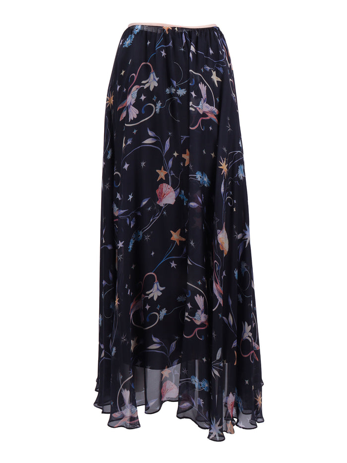 Chiffon Skirt With Deliverance Print Blue Cotton Silk
