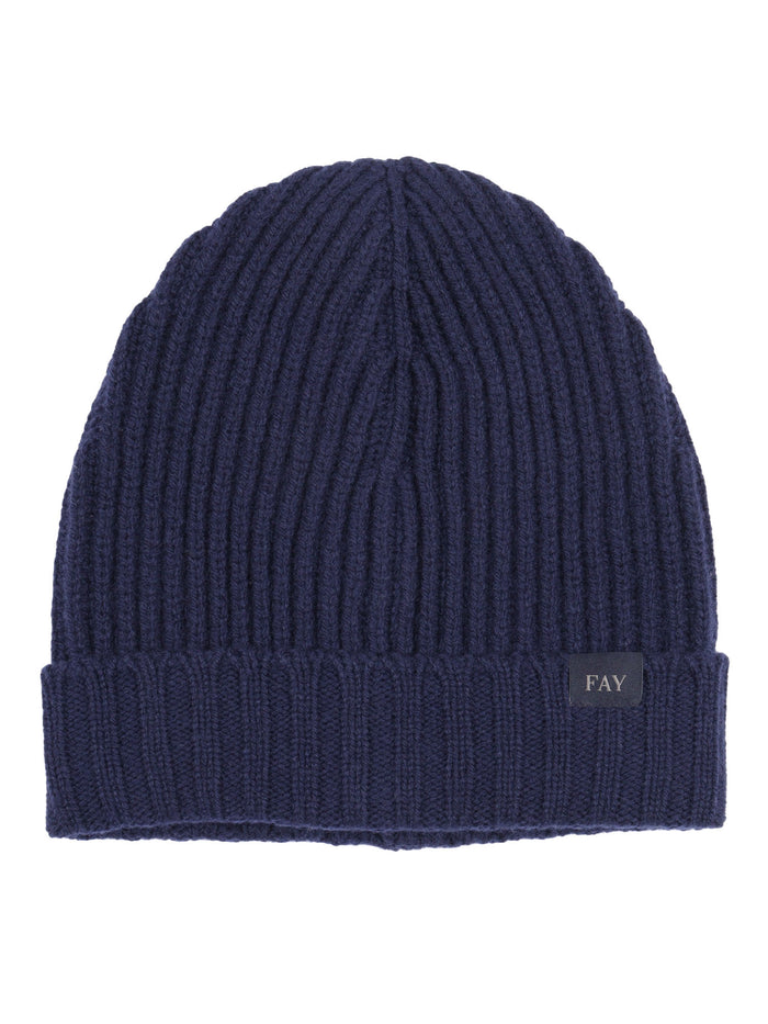 Ribbed Cap Blue Virgin Wool Hat