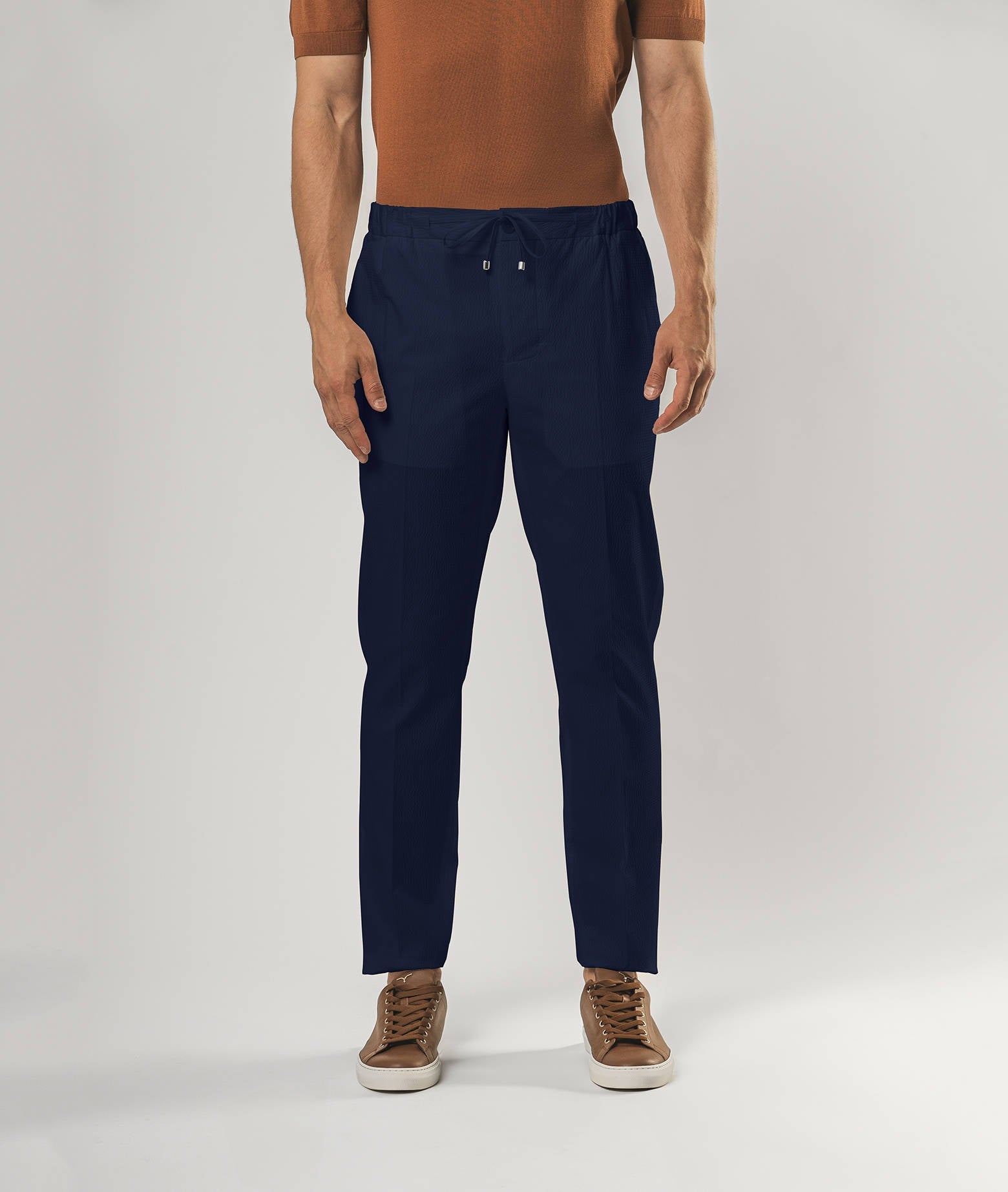 Cotton Seersucker Trousers Charleston White Sportswear