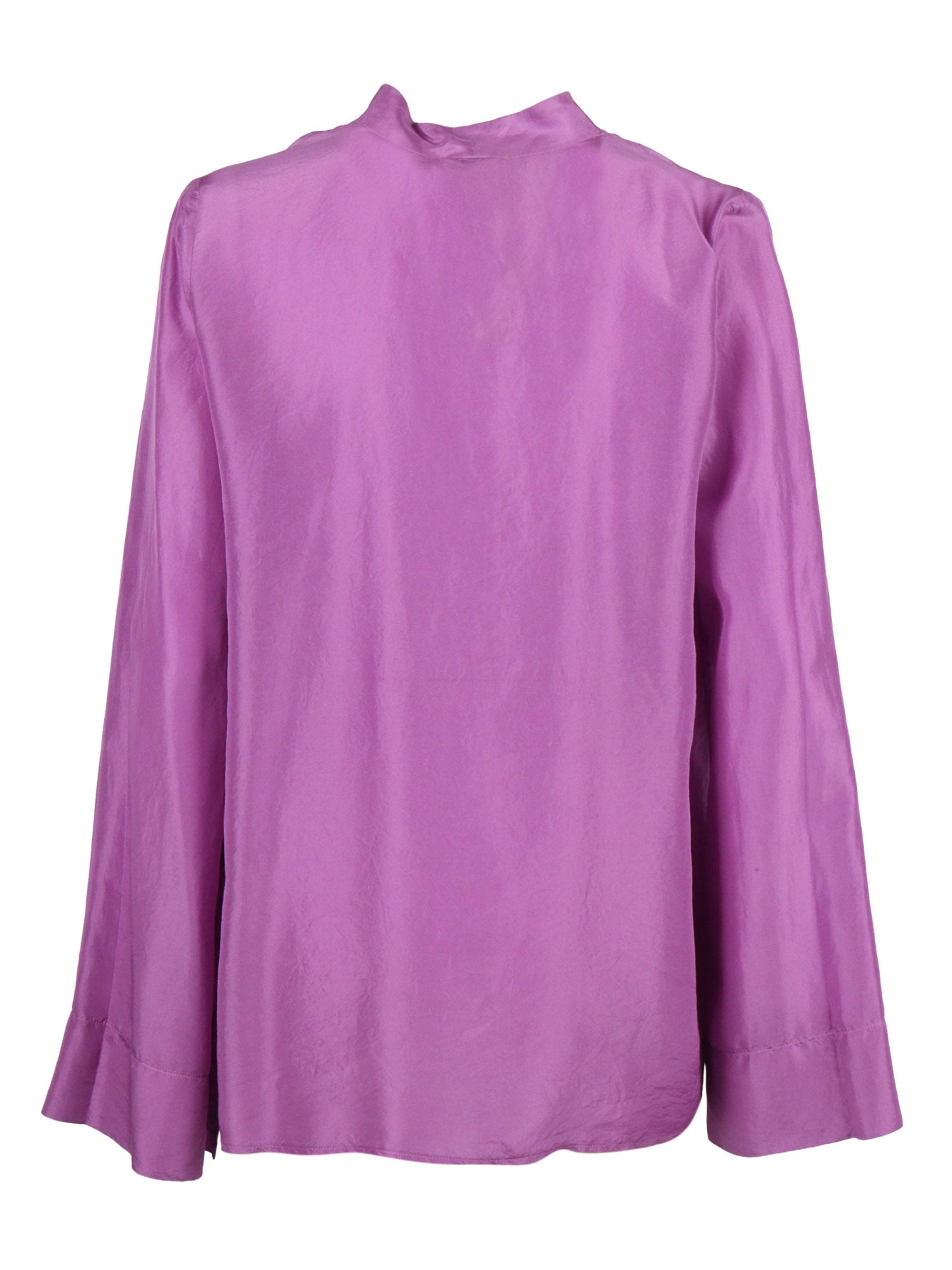 Long-Sleeved V-Neck Silk Habotai Purple V Neck