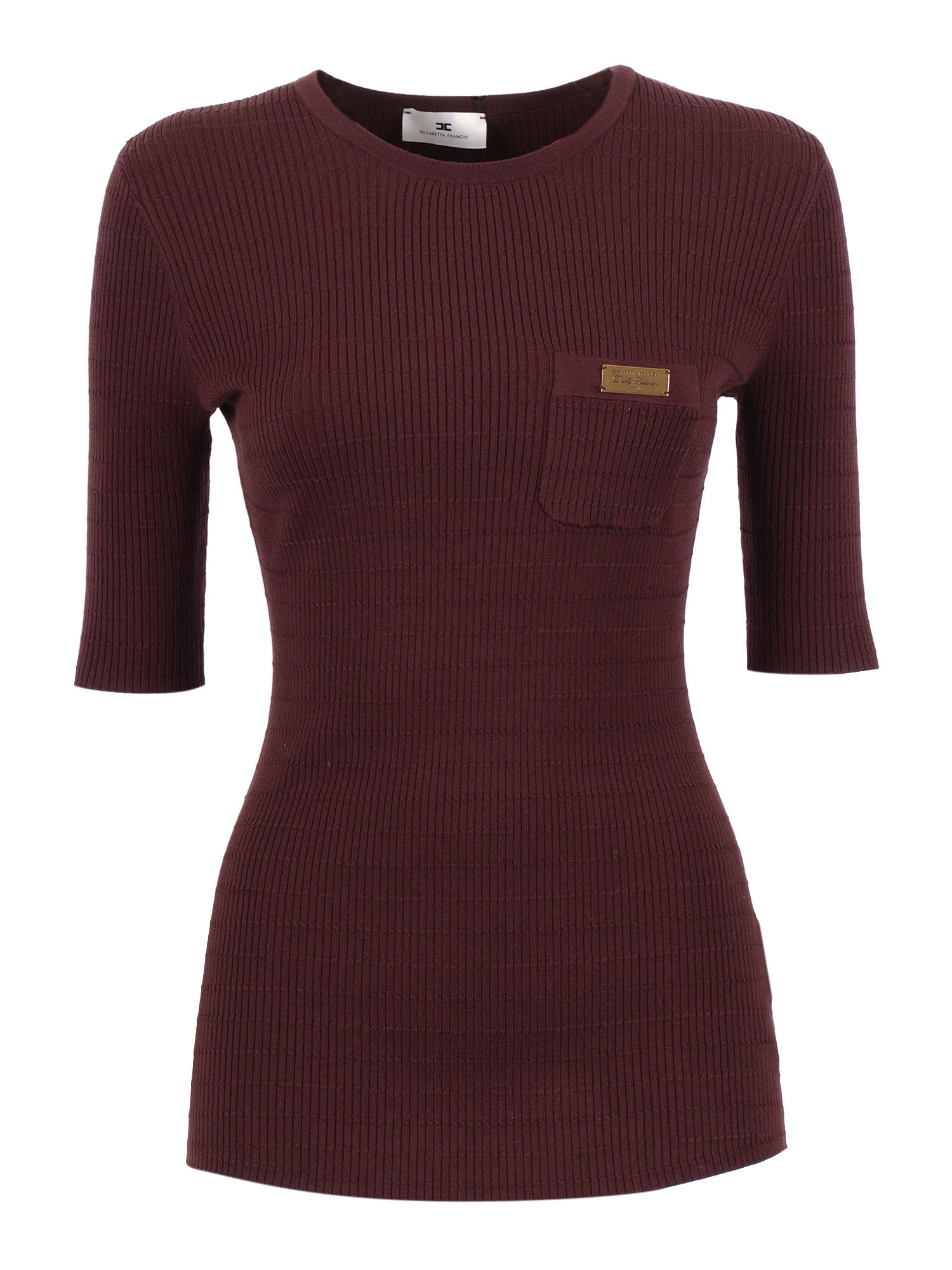 Knitted Top Brown Lyocell Polyamide Silk Crewneck