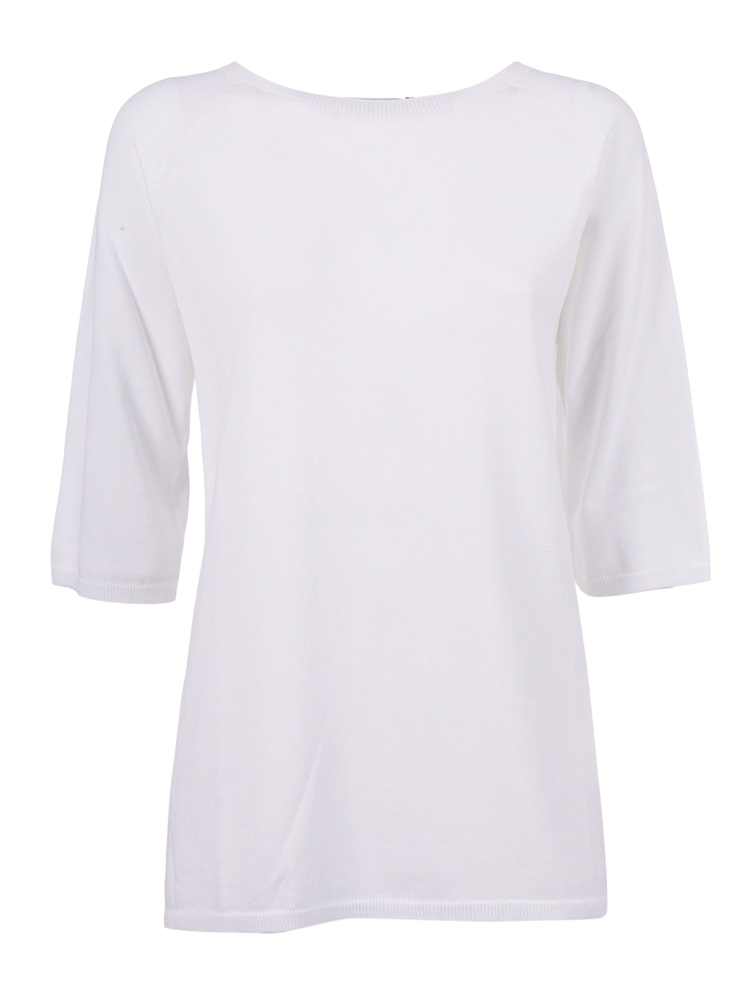 Seamless Plain-Knit Crew Neck With An A-Line Silhouette White Cotton Crewneck