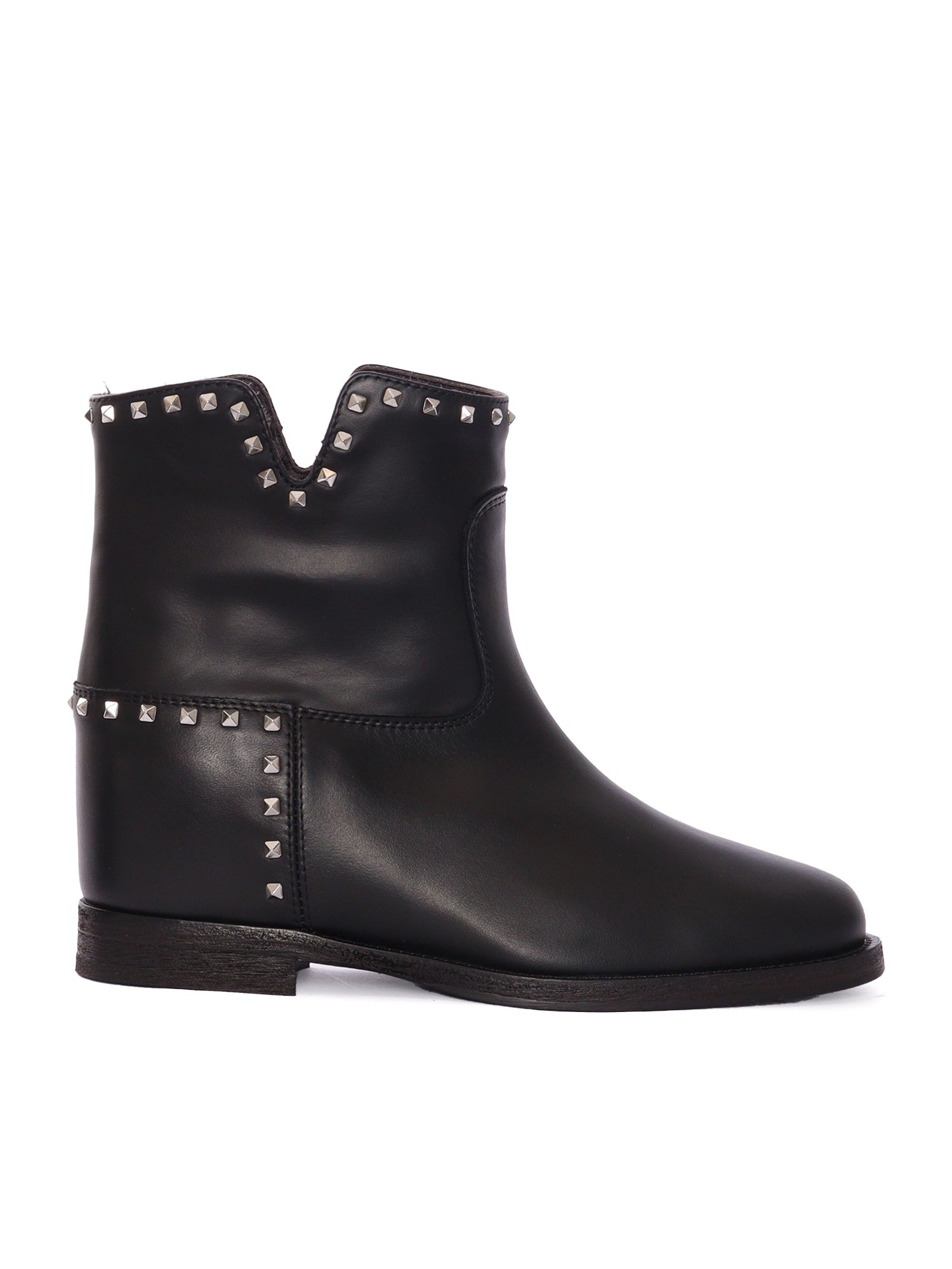 ANKLE BOOTS WITH VENT Black Leather Sole Rubber Booties