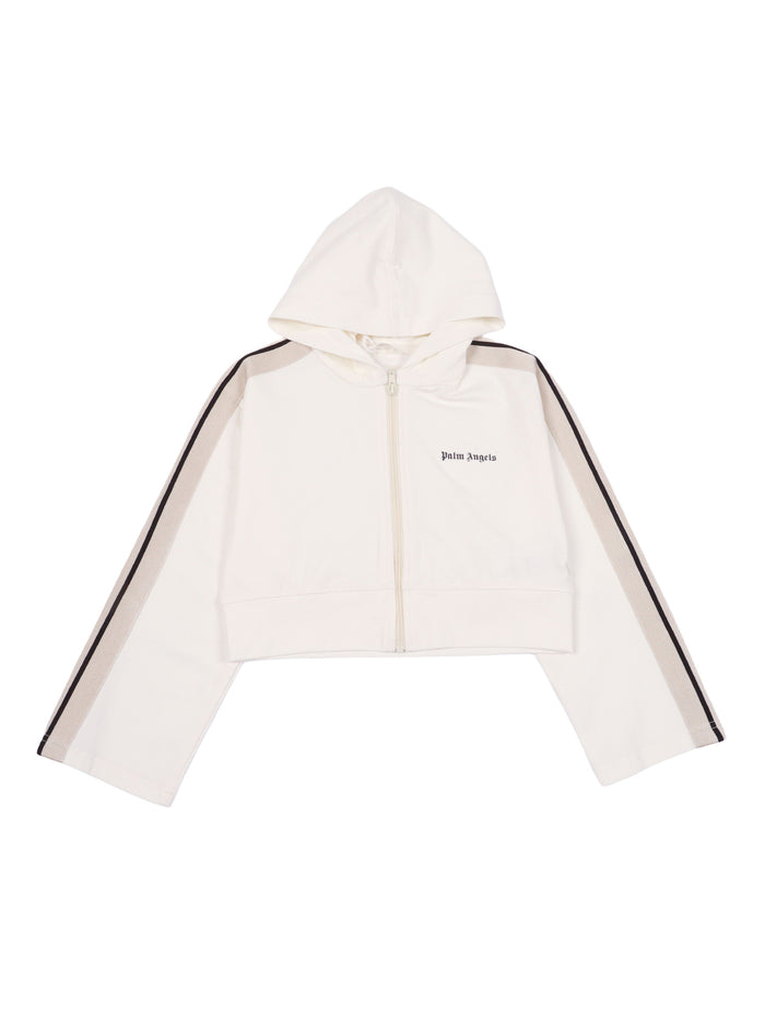 Track Cropped Zip Hoodie Girl White Sweatshirt