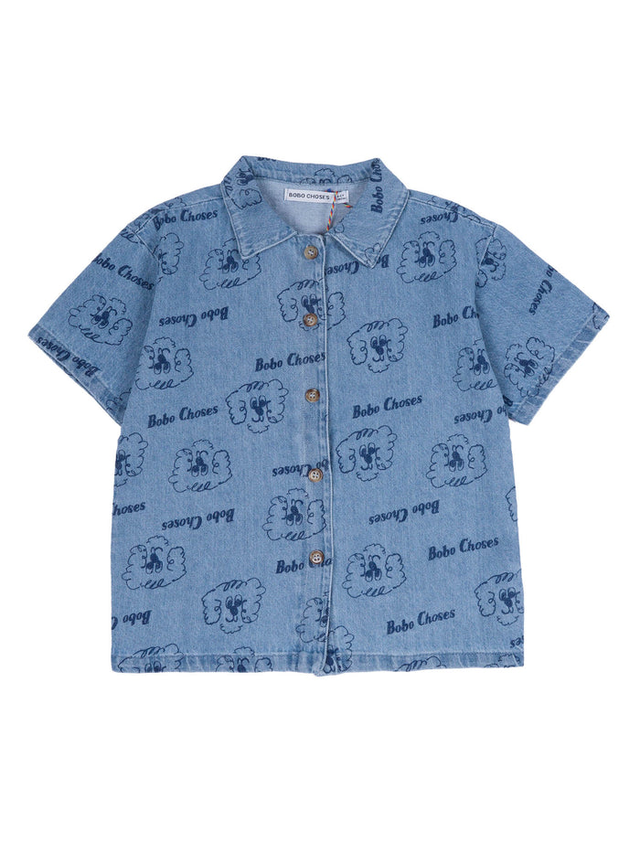 Pickle The Dog All Over Denim Shirt Blue Cotton Recycled