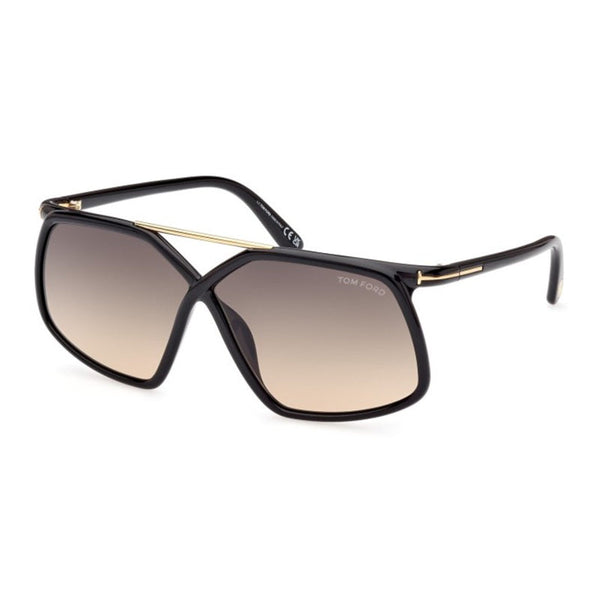 Tom Ford Sunglasses Geometric Full Rim, Shiny Black Frame And Smoke Gradient Lens Ft103801b