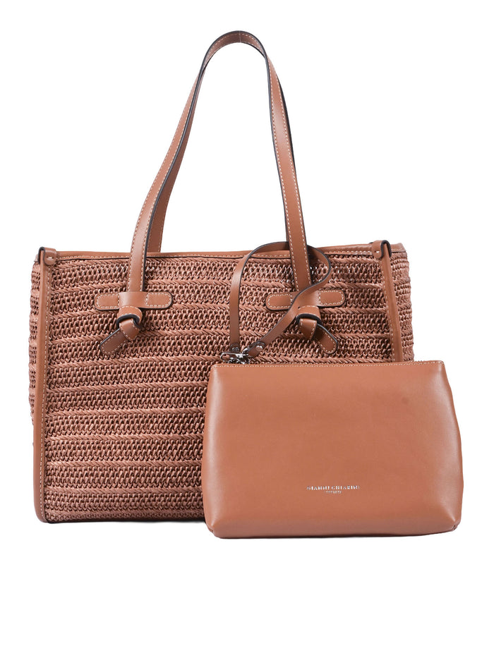 LEATHER AND FABRIC BAG Camel Shoulder