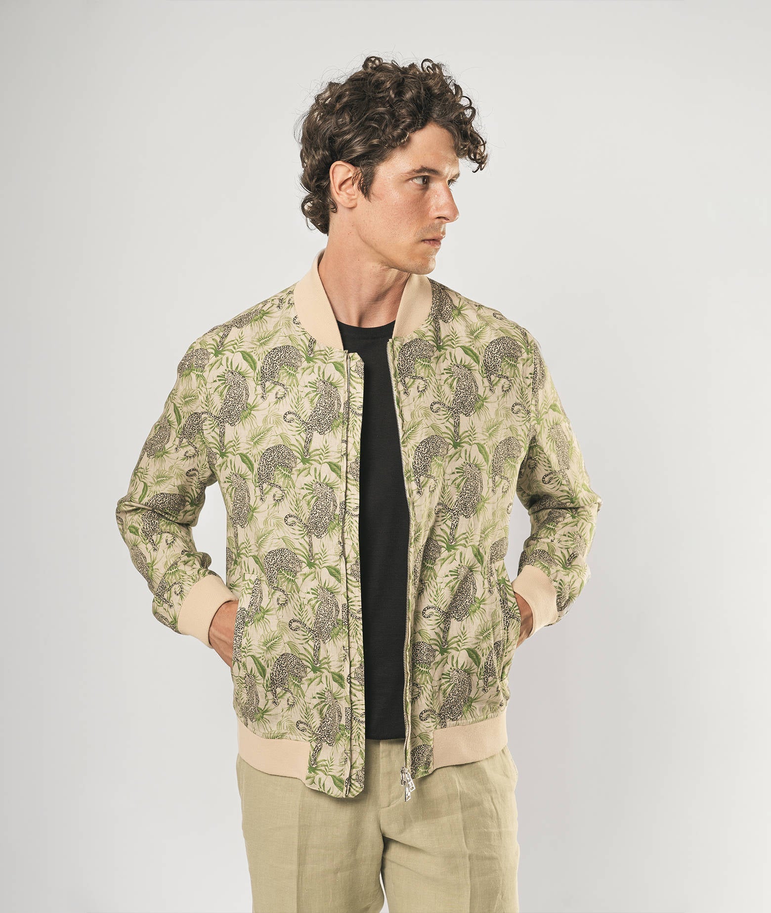Linen Bomber Cheetah Green Sportwear Blouson