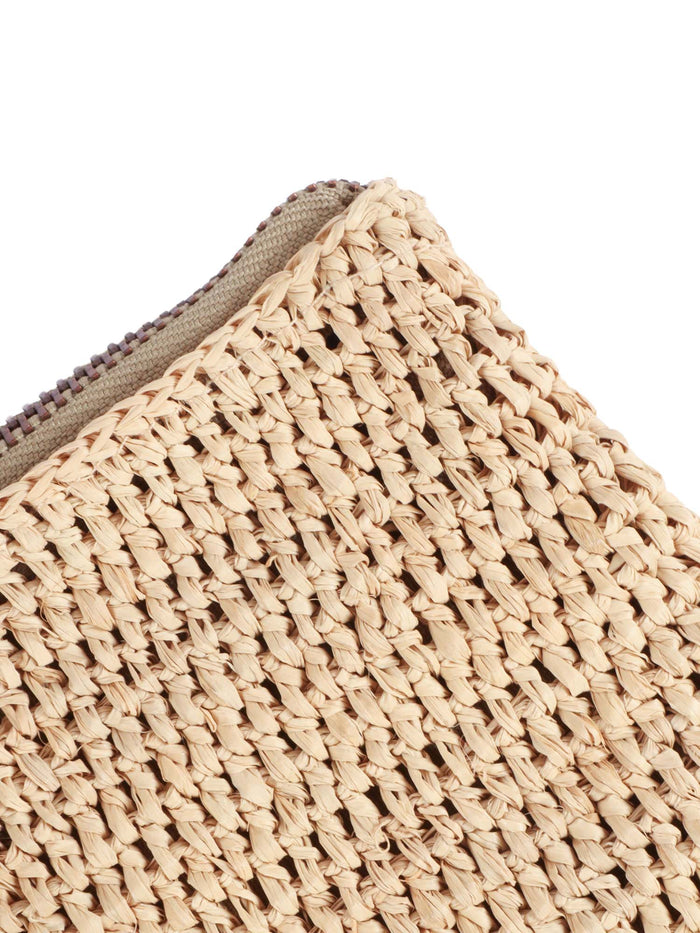 Clutch - Ampy Tea Beige Raphia Fabric 2 Leather Bag