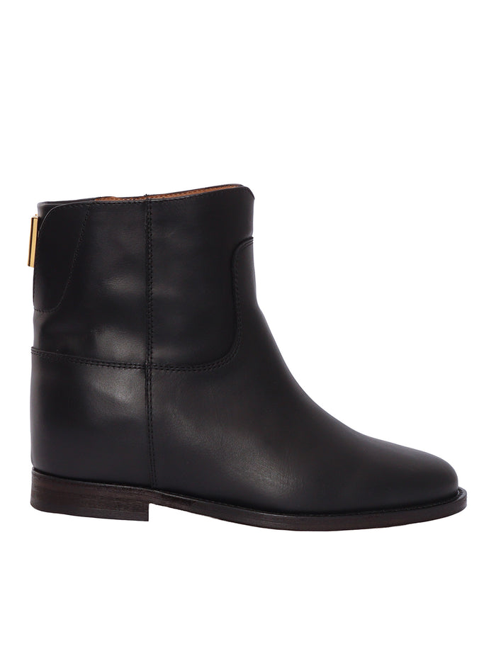 V ANKLE BOOTS Black Leather Sole Rubber Booties