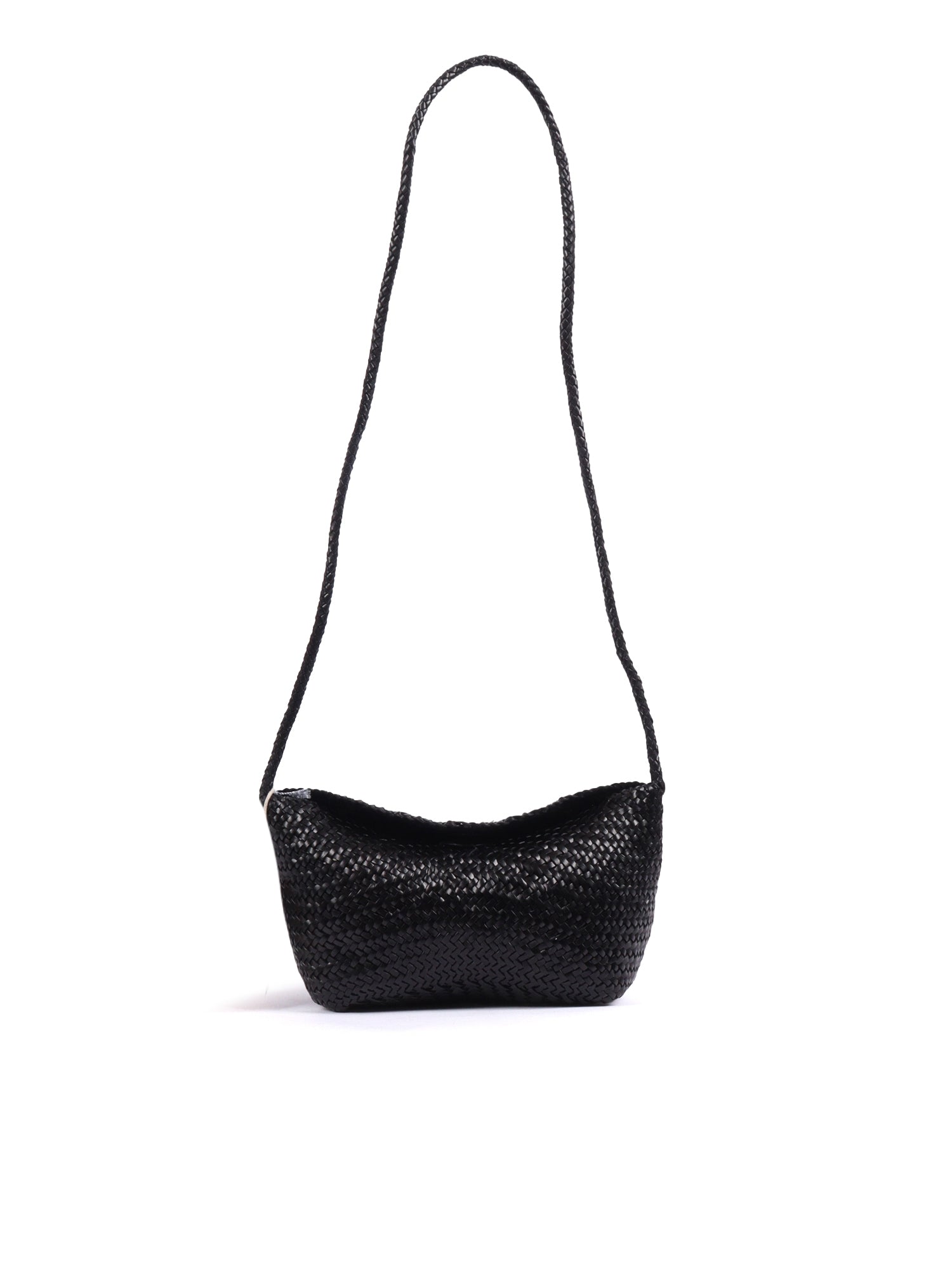 CORSINA DIAGONAL WEAVE Black Calf Leather Shoulder Bag