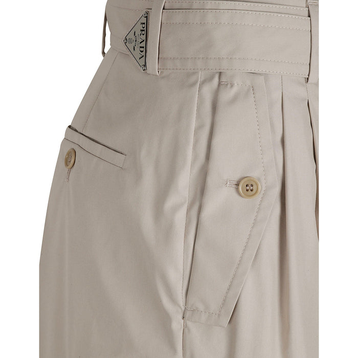 High Waist Trousers Beige Cotton Polyester