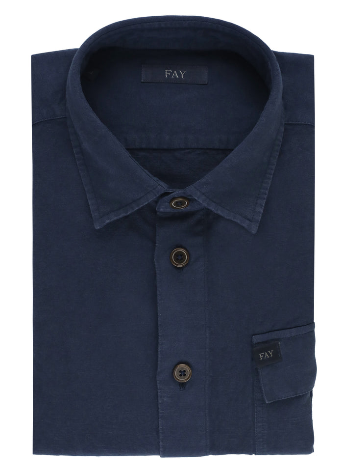 Fay Shirts Blue Linen Cotton