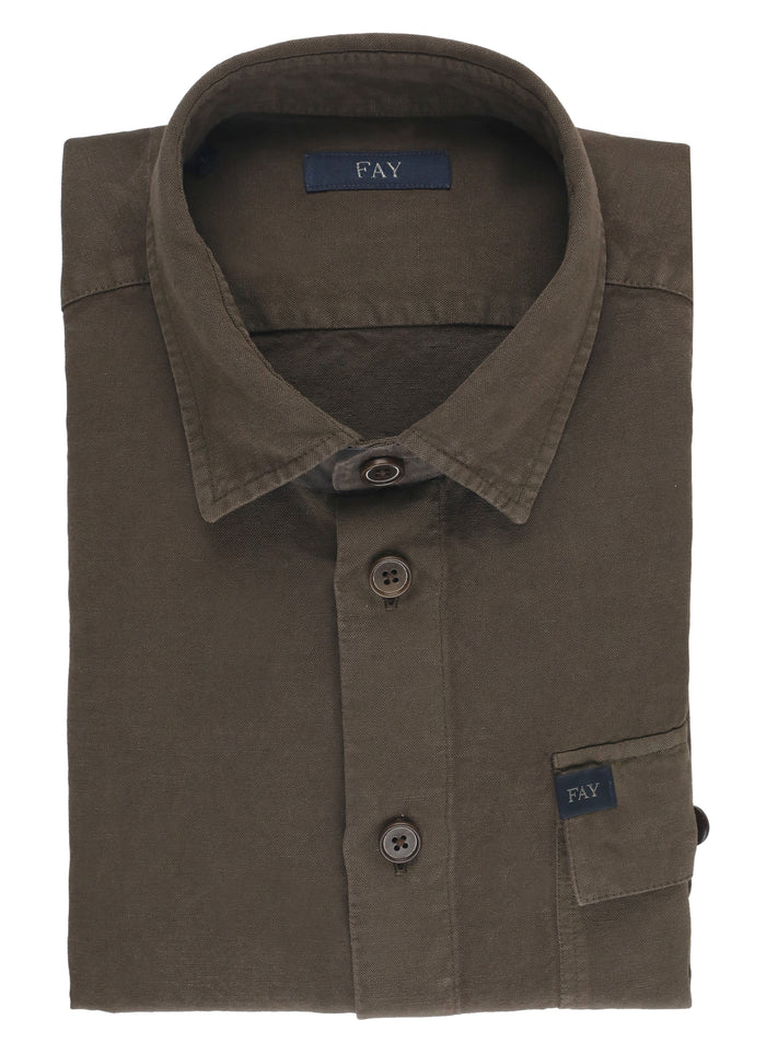 Fay Shirts Brown Linen Cotton