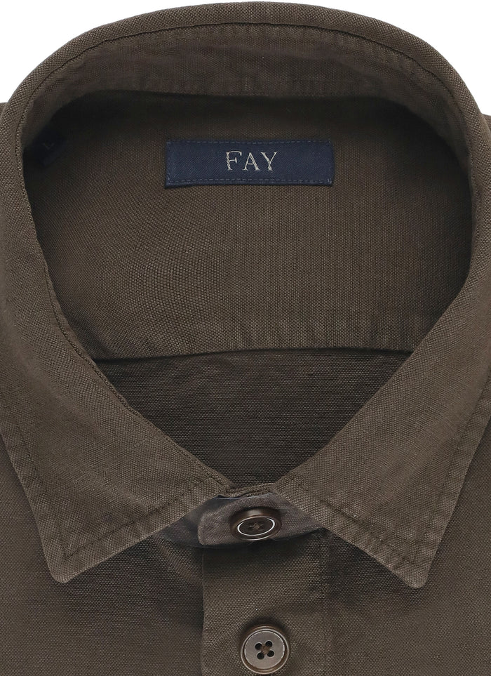 Fay Shirts Brown Linen Cotton