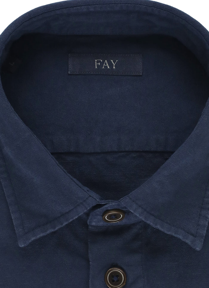 Fay Shirts Blue Linen Cotton