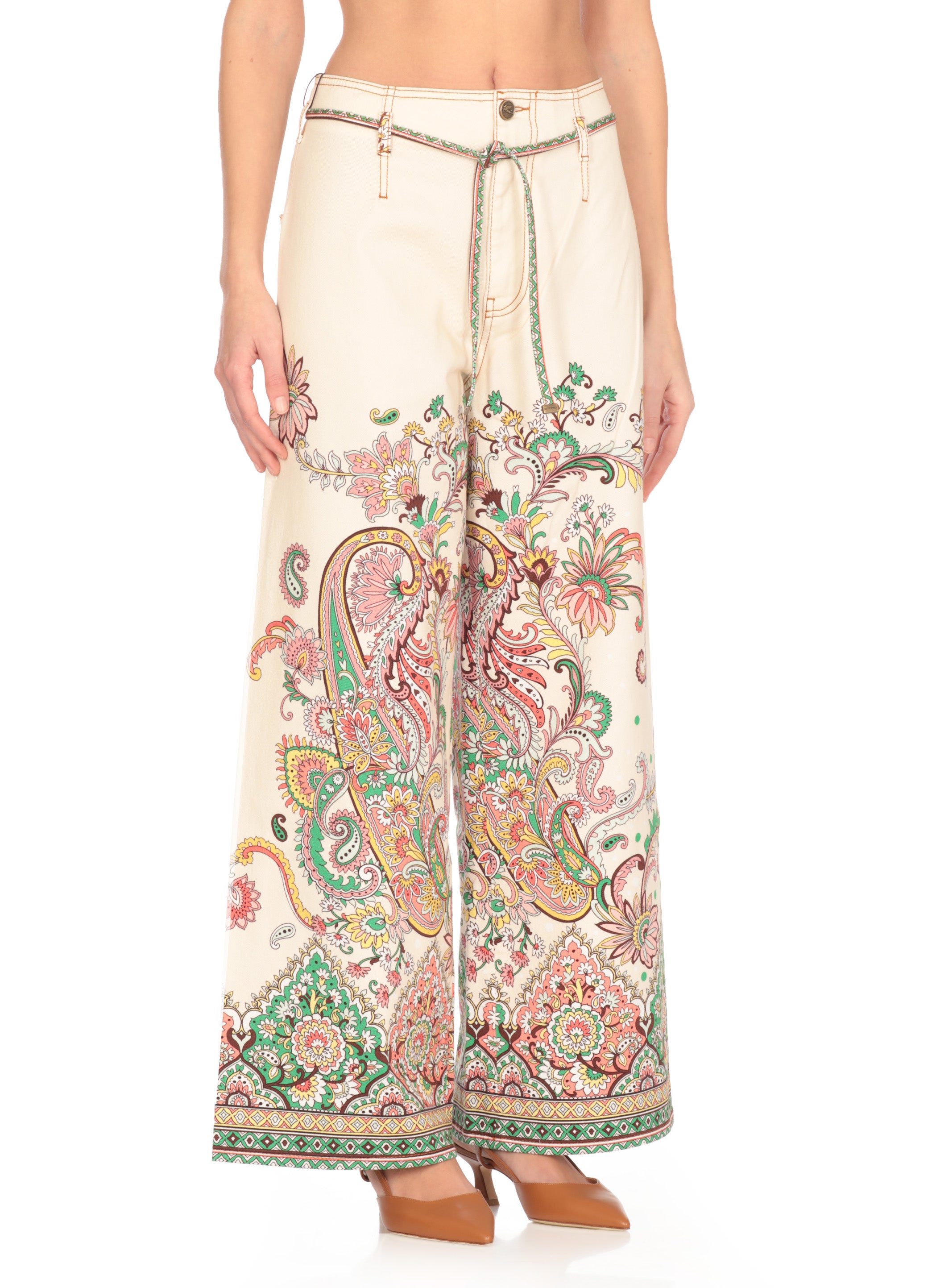 Etro Trousers Ivory Cotton Elastane