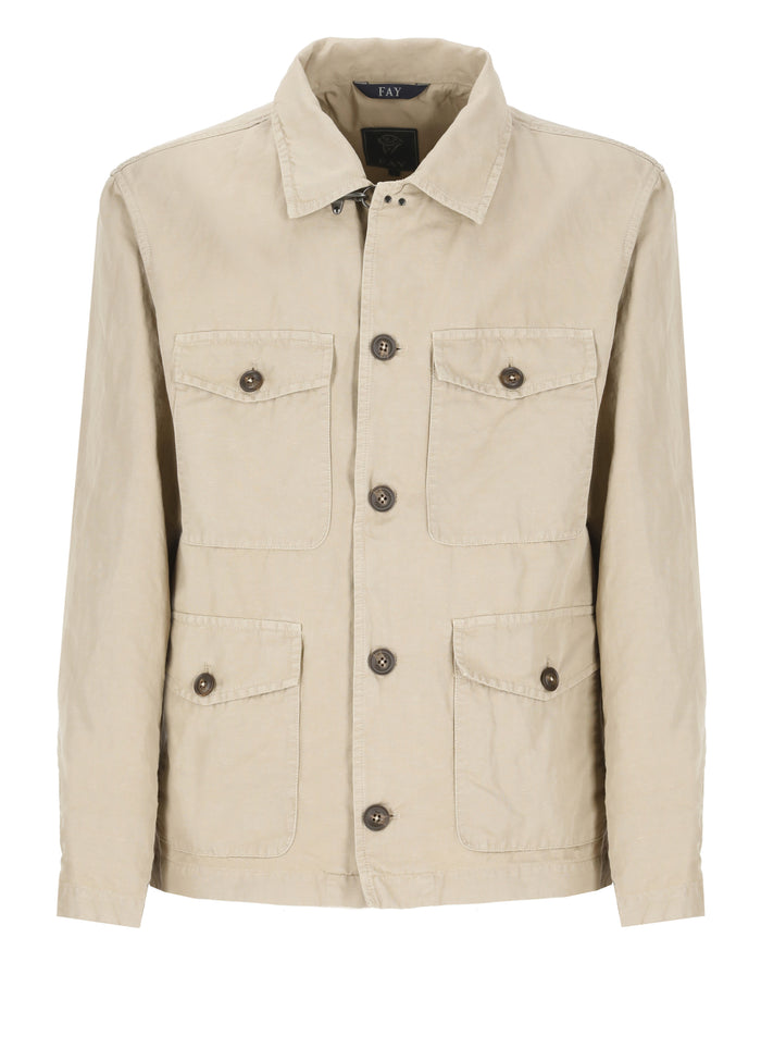 Fay Coats Beige Cotton Linen