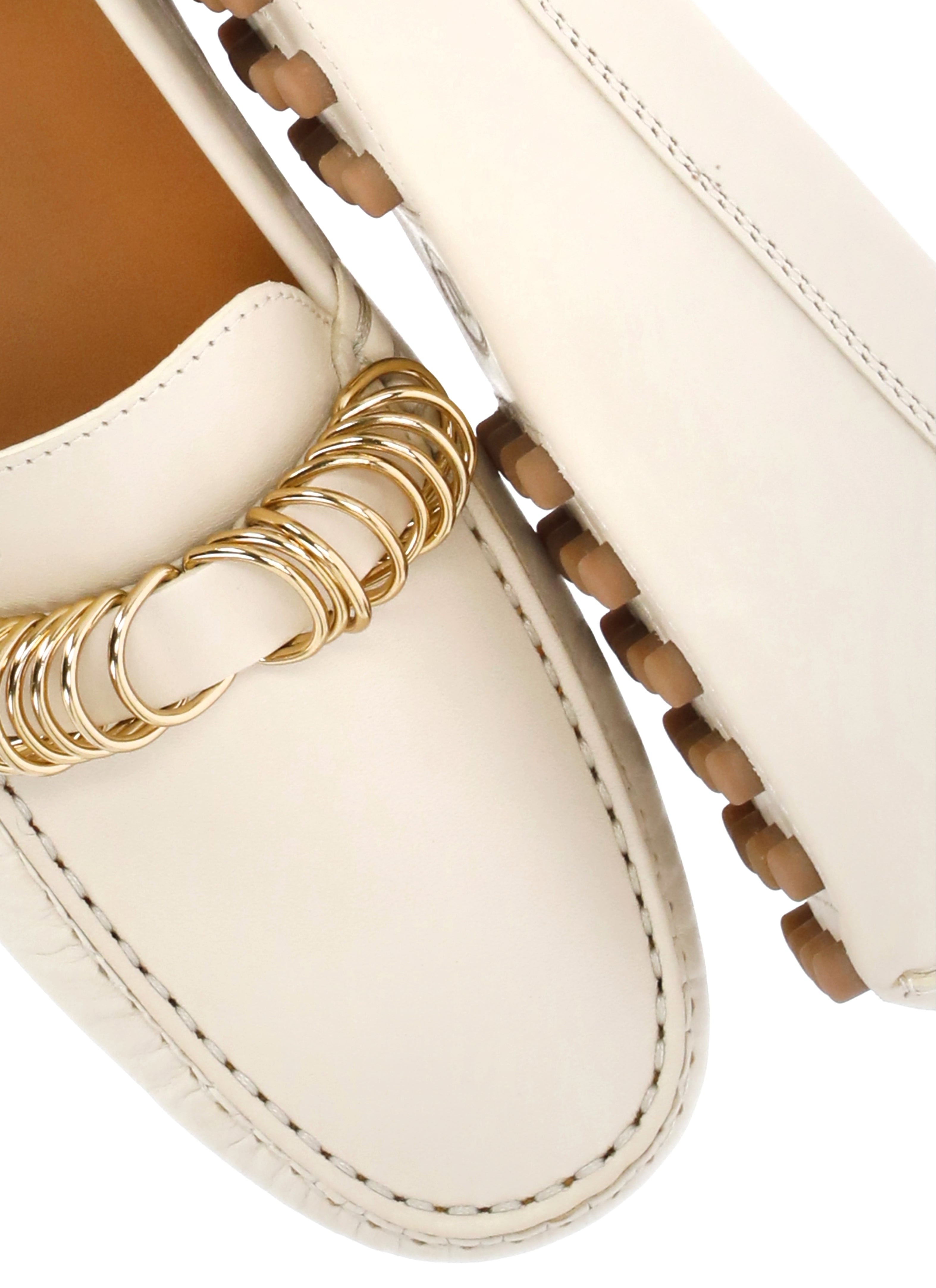 Tods Flat Shoes Ivory Cowhide Sole: Rubber